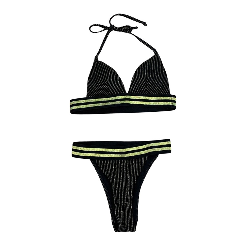 South Beach Black / Gold Bikini 2 Piece Swimsuit cheeky